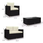Set da giardino in rattan da 4 pezzi, set da patio in vimini con divanetto, sedie e tavolino da caffè con piano in vetro