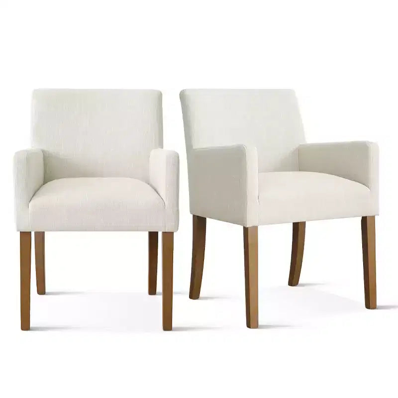Ensemble de 6 chaises de salle à manger rembourrées avec accoudoirs, fauteuils modernes en lin avec pieds en bois, chaises d’appoint pour salle à manger et salon - Panipeachy