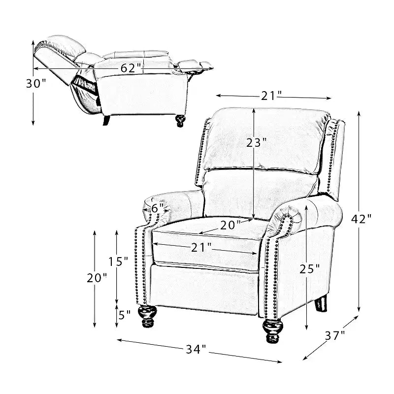 Set di 2 poltrone reclinabili moderne Elisabete con schienale ad ali in vera pelle e borchie decorative vintage per soggiorno e camera da letto| ART OF LIVING DESIGNS