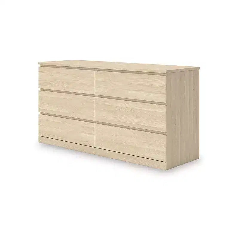 Commode moderne à 6 tiroirs Onita Signature Design by Ashley, finition bois brun naturel, conception sans poignées
