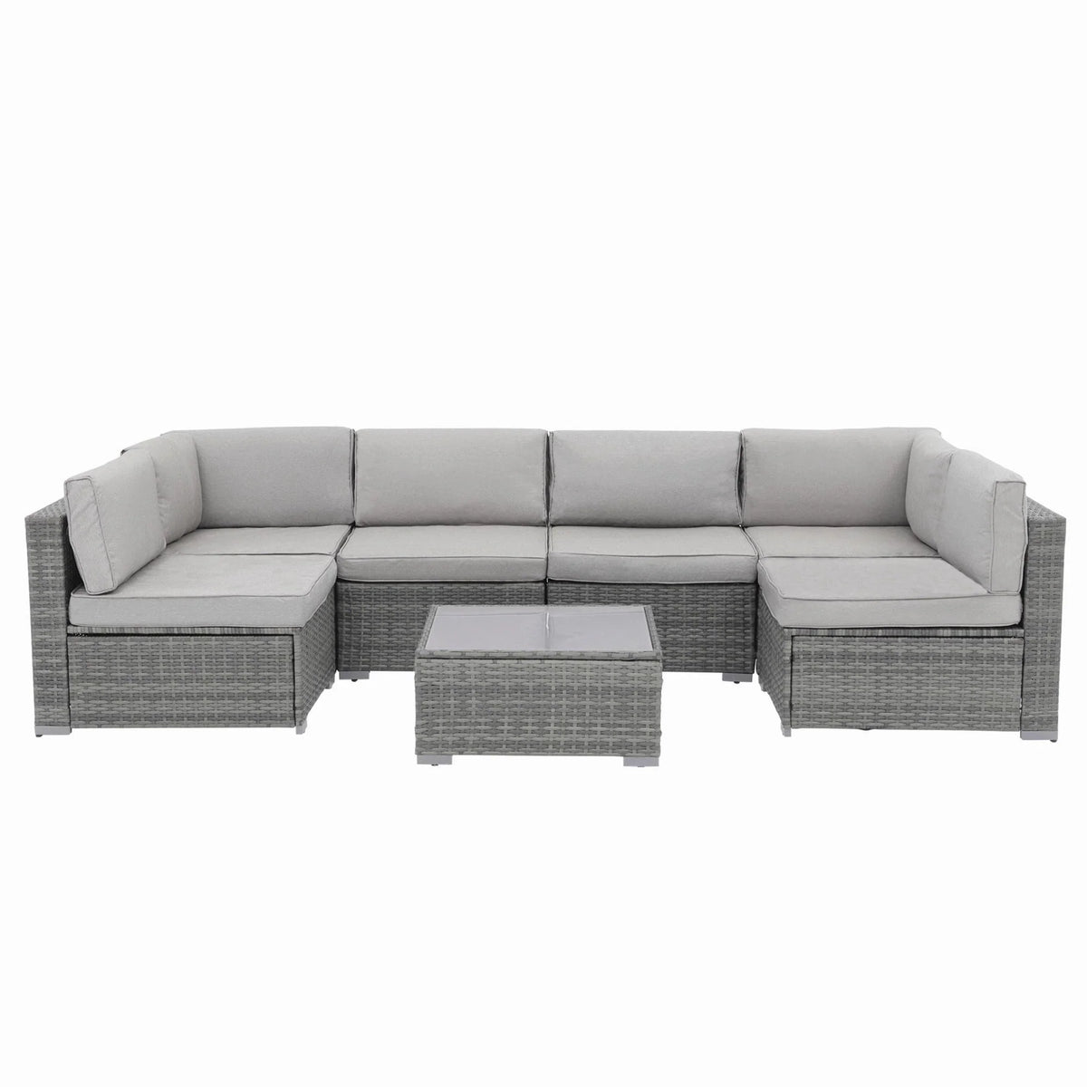 Ensemble de canapé modulaire d’extérieur rembourré en osier et acier, 7 pièces