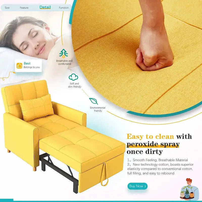 Poltrona divano letto 3 in 1 AECOJOY con cuscino e schienale convertibile