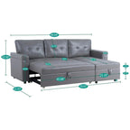 Divano componibile reversibile trasformabile con letto estraibile, chaise longue con contenitore nascosto e gambe resistenti