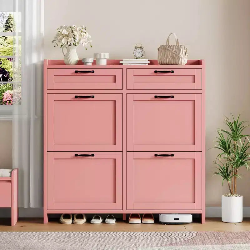 Scarpiera con 4 cassetti a ribalta e 2 cassetti superiori, mobile portascarpe in legno con ripiano regolabile, mobili portascarpe indipendenti