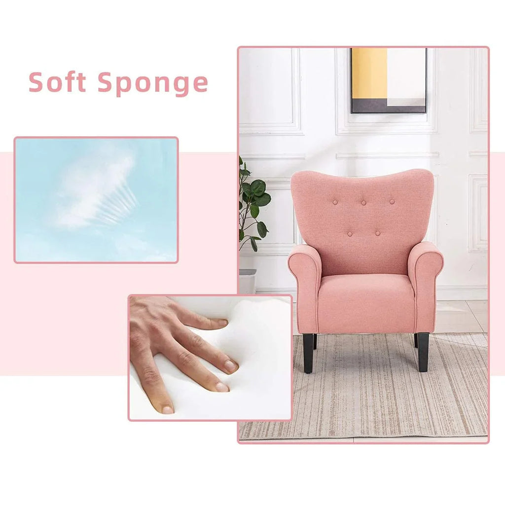 Fauteuil d’appoint moderne Erommy, fauteuil à dossier haut, canapé une place en tissu rembourré avec boutons et pieds en bois pour le salon