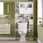 Mobile contenitore sopra il WC - 67,4 pollici di altezza, organizzatore e contenitore da bagno in stile rustico con ripiano regolabile e anta in vetro per bagno e lavanderia