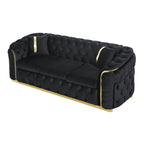 Canapé 3 places en velours de 90,6 avec 2 coussins, coussins haute densité, accents dorés et oreillers