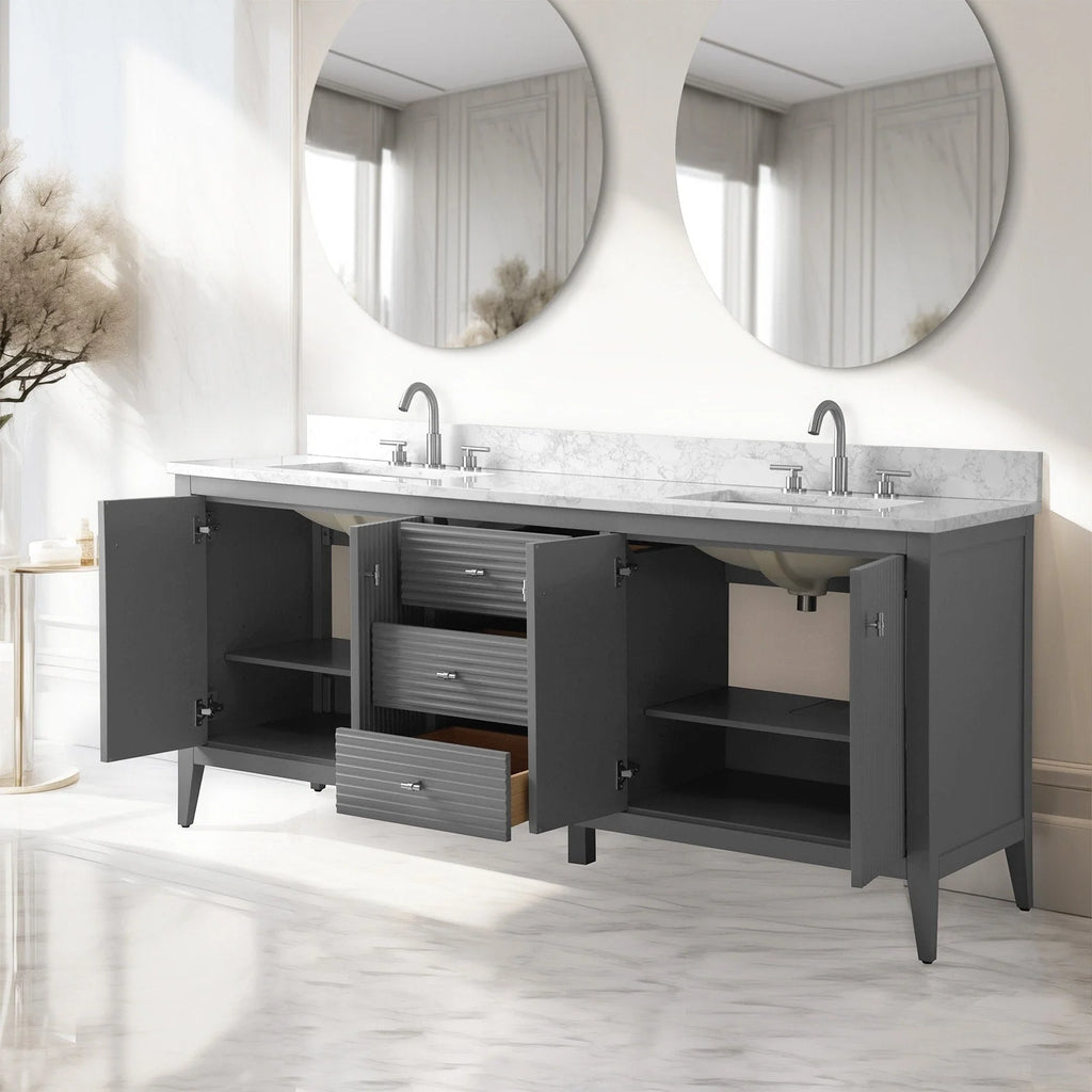 Meuble-lavabo Vanity Art 72 à double vasque avec plateau en marbre reconstitué