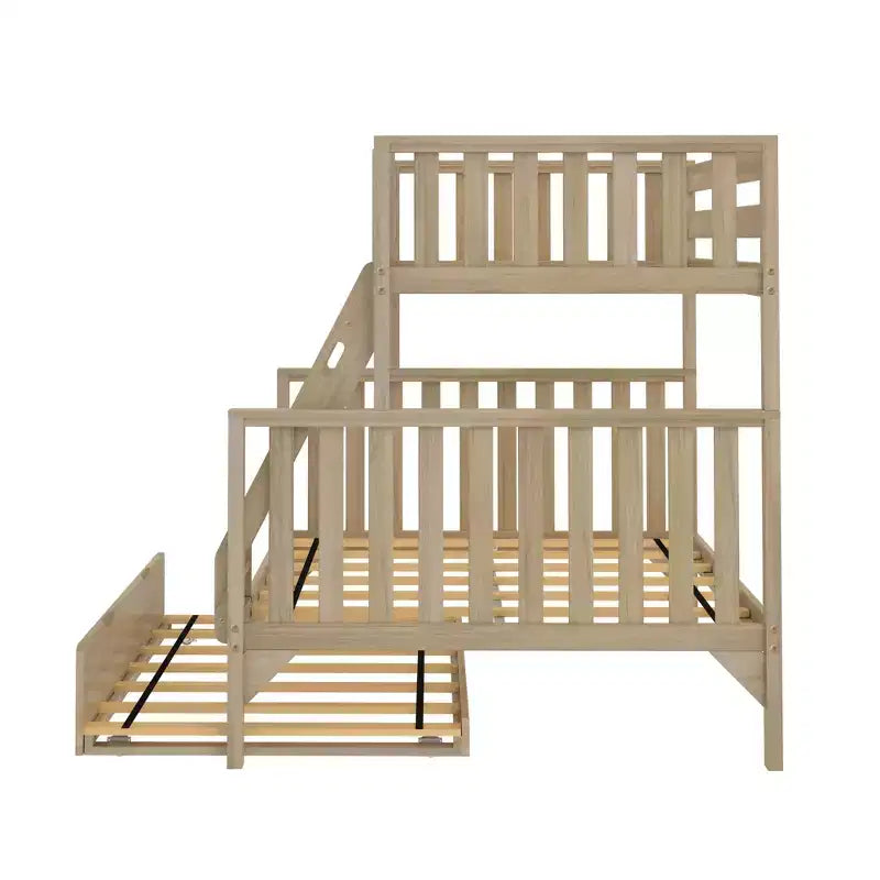 Letto a castello Max & Lily, singolo sopra matrimoniale con letto estraibile, in legno massello e stile scandinavo, per bambini