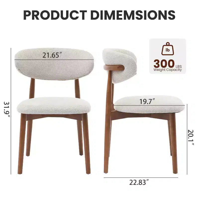 Ensemble de 4 chaises de salle à manger, chaises rembourrées modernes du milieu du siècle, chaises de cuisine style ferme avec assise en tissu rembourrée et pieds en bois, beige
