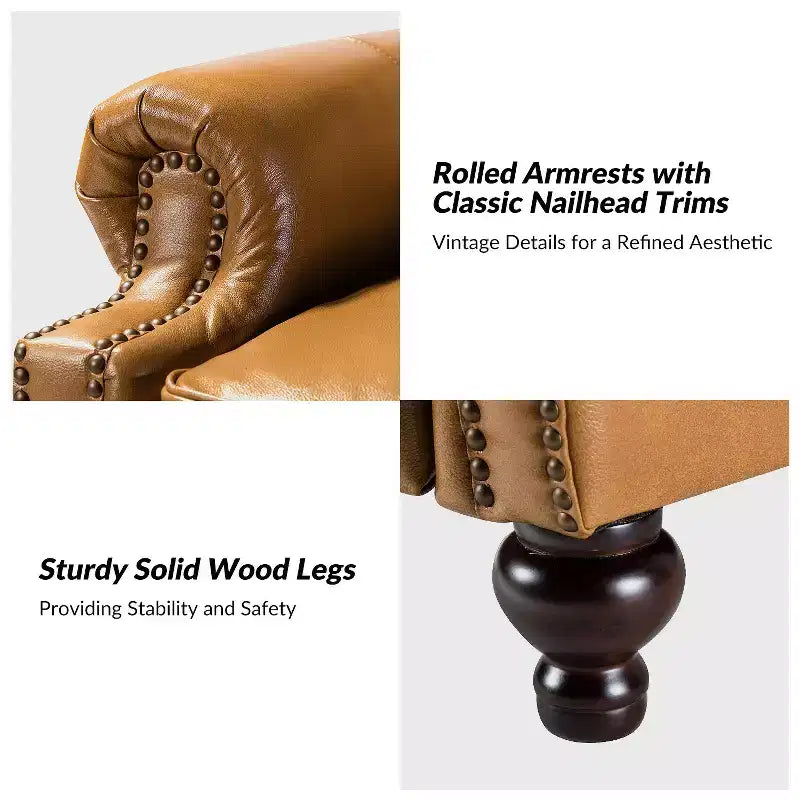 Set di 2 poltrone reclinabili moderne Elisabete con schienale ad ali in vera pelle e borchie decorative vintage per soggiorno e camera da letto| ART OF LIVING DESIGNS