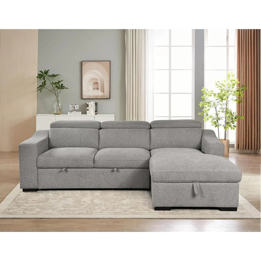 Roomfitters 103 umwandelbares Ecksofa mit Aufbewahrungsottomane, verstellbaren Kopfstützen und Schlafsofa in L-Form
