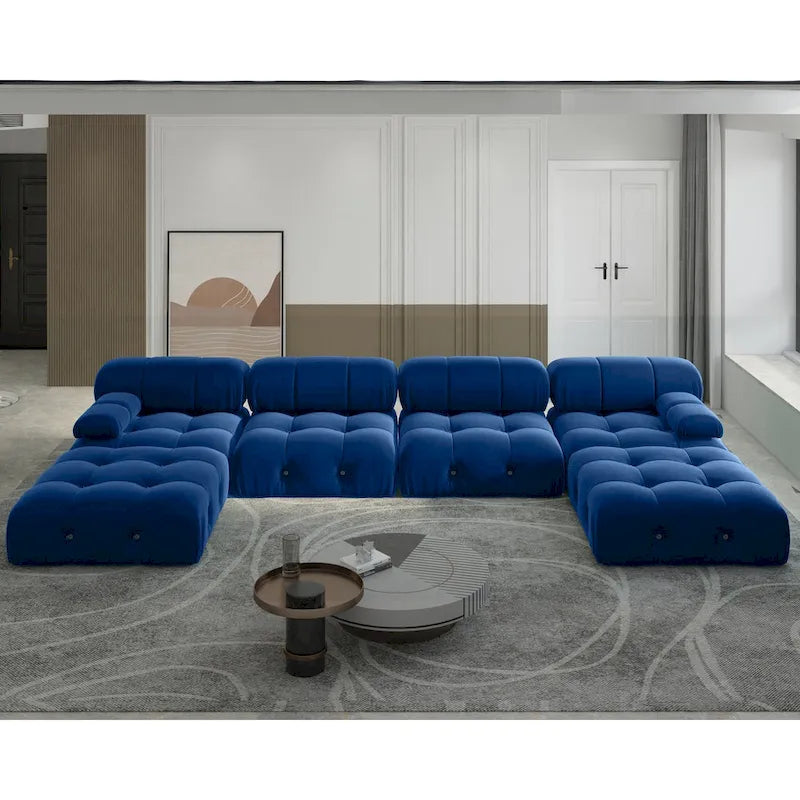 Divano modulare componibile trasformabile da 138", divani in velluto minimalisti a U