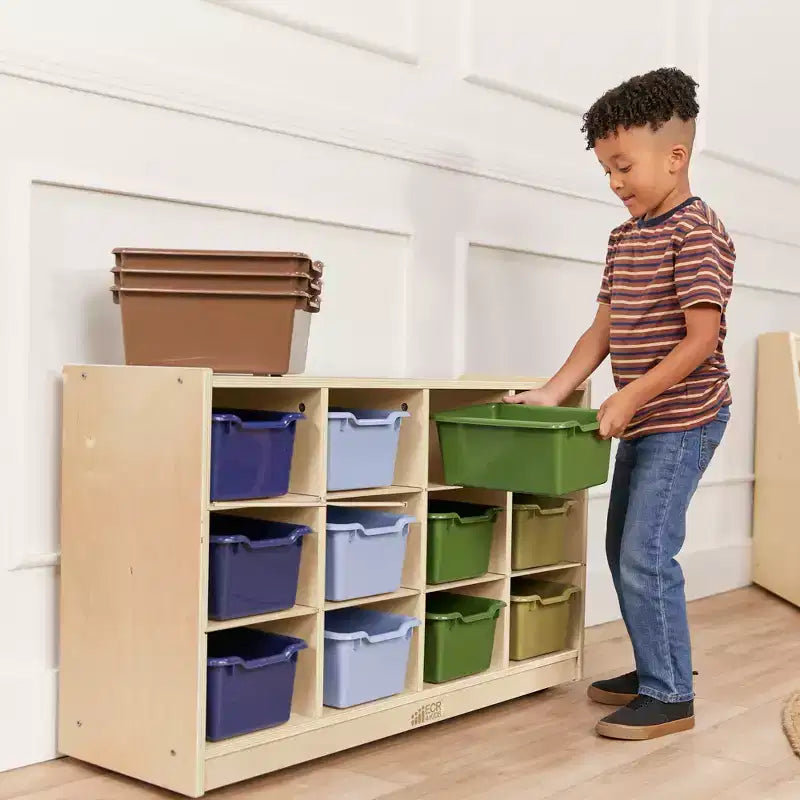 Mobiletto mobile con vassoi e 15 contenitori frontali a vaschetta, 3x4, arredo per bambini