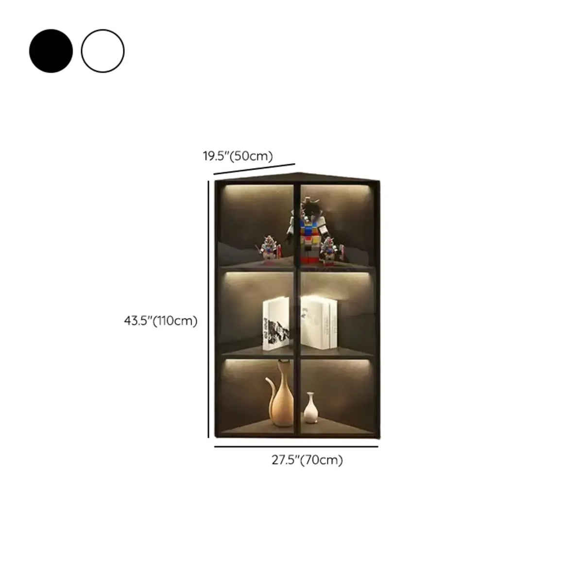 Mobile angolare moderno da esposizione in metallo e legno grigio con anta in vetro