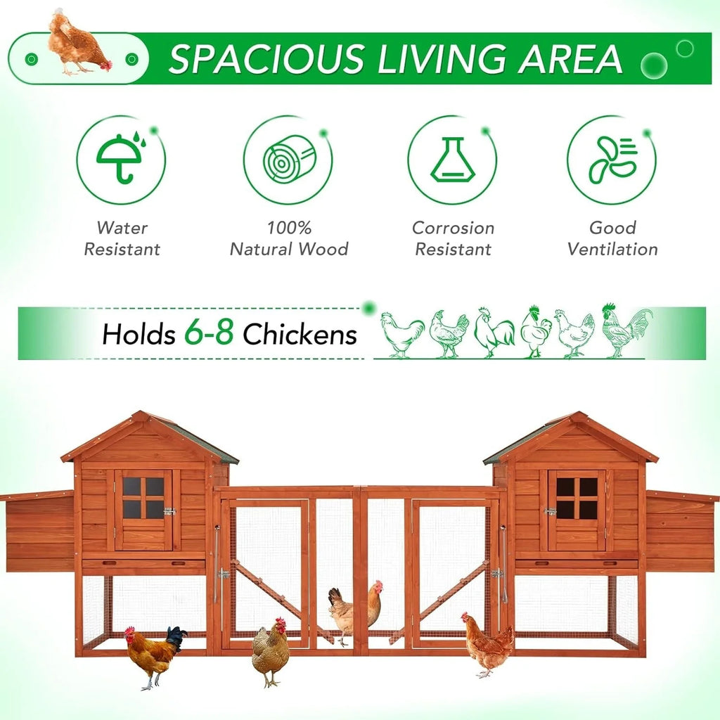 Grand poulailler AECOJOY de 144 po avec parcours, clapier en bois et cage pour volailles