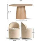 Ensemble de table à manger moderne pour 6 personnes, table ronde à piètement central, fauteuils tonneau pivotants à roulettes, chenille texturée - Panipeachy