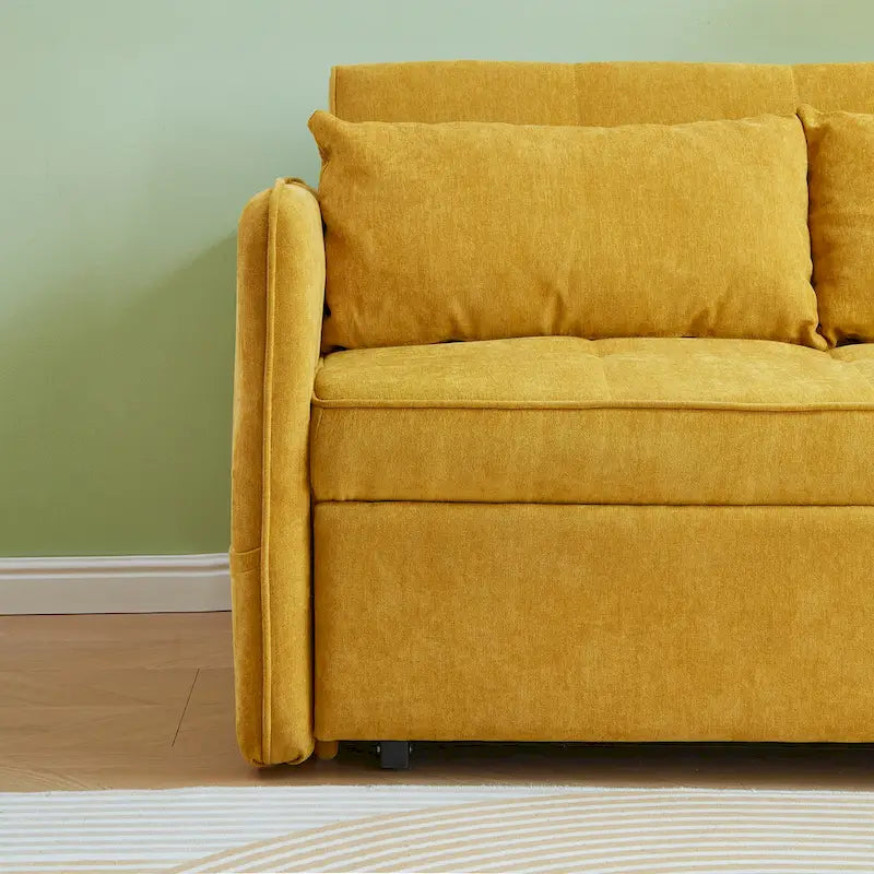Canapé-lit escamotable en tissu chenille jaune - 39.00 x 53.50 x 31.50