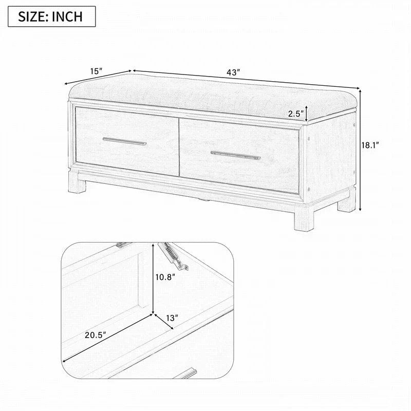 Botník s odnímatelným polštářem a skrytým úložným prostorem pro uspořádání předsíně a obývacího pokoje