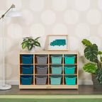 Mobiletto mobile con vassoi e 15 contenitori frontali a vaschetta, 3x4, arredo per bambini