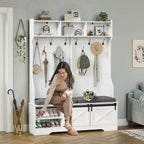Vestiaire avec banc et rangement pour chaussures, portemanteau avec porte de grange