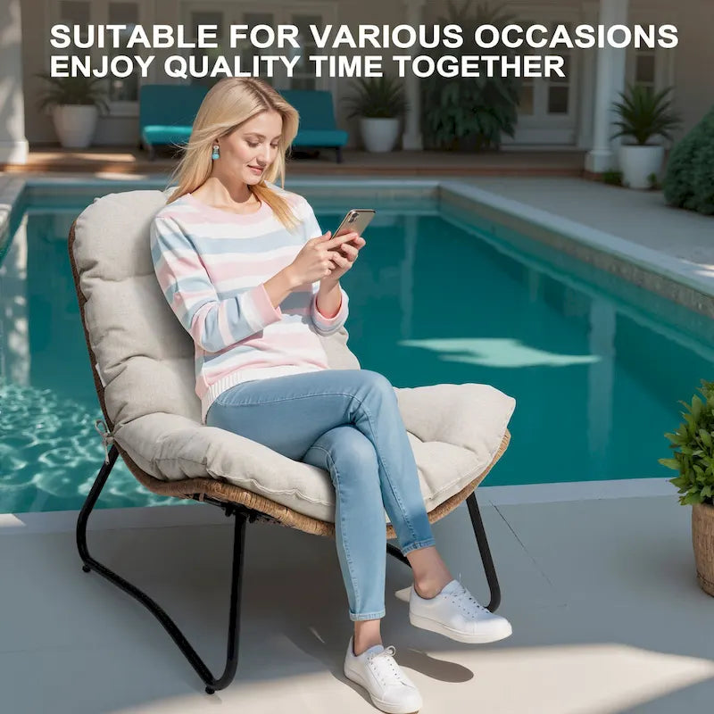 Fauteuils papasan d’extérieur avec coussin, en rotin PE, confortables pour la terrasse avec table d’appoint