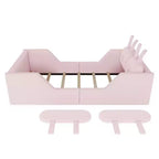 Letto a piattaforma singolo Whisen, struttura imbottita per letto a terra per bambini con cuscino a forma di coniglio e sponde laterali rimovibili
