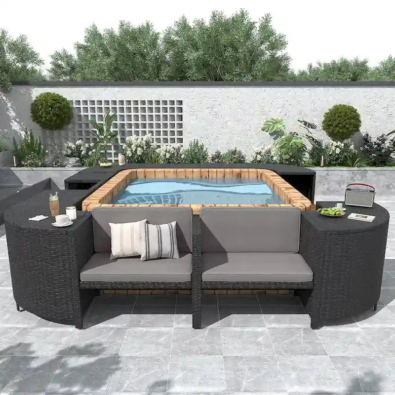 Ensemble de canapé d’angle d’extérieur en rotin, cadre quadrilatéral pour spa