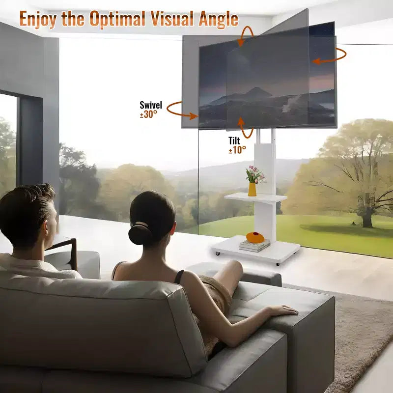 Meuble TV pour téléviseurs de 32 à 75 pouces, chariot TV mobile à hauteur réglable avec tiroir et roulettes pour le salon, la chambre et le bureau - ModernLuxe