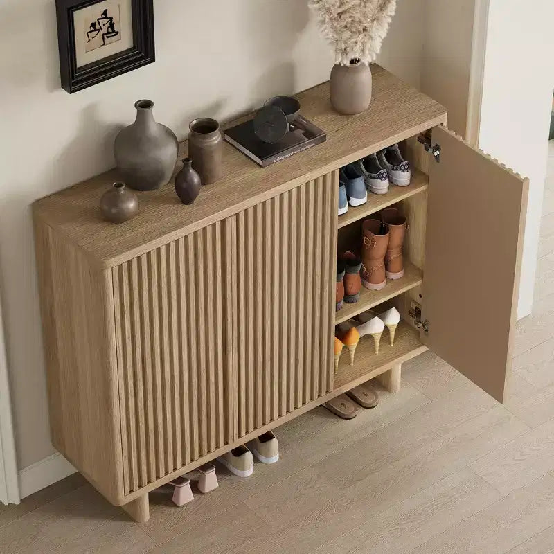 Meuble à chaussures Acekool 46 avec porte rainurée, meuble de rangement à 5 niveaux, banc d’entrée rustique pour couloir, hauteur de 41.5