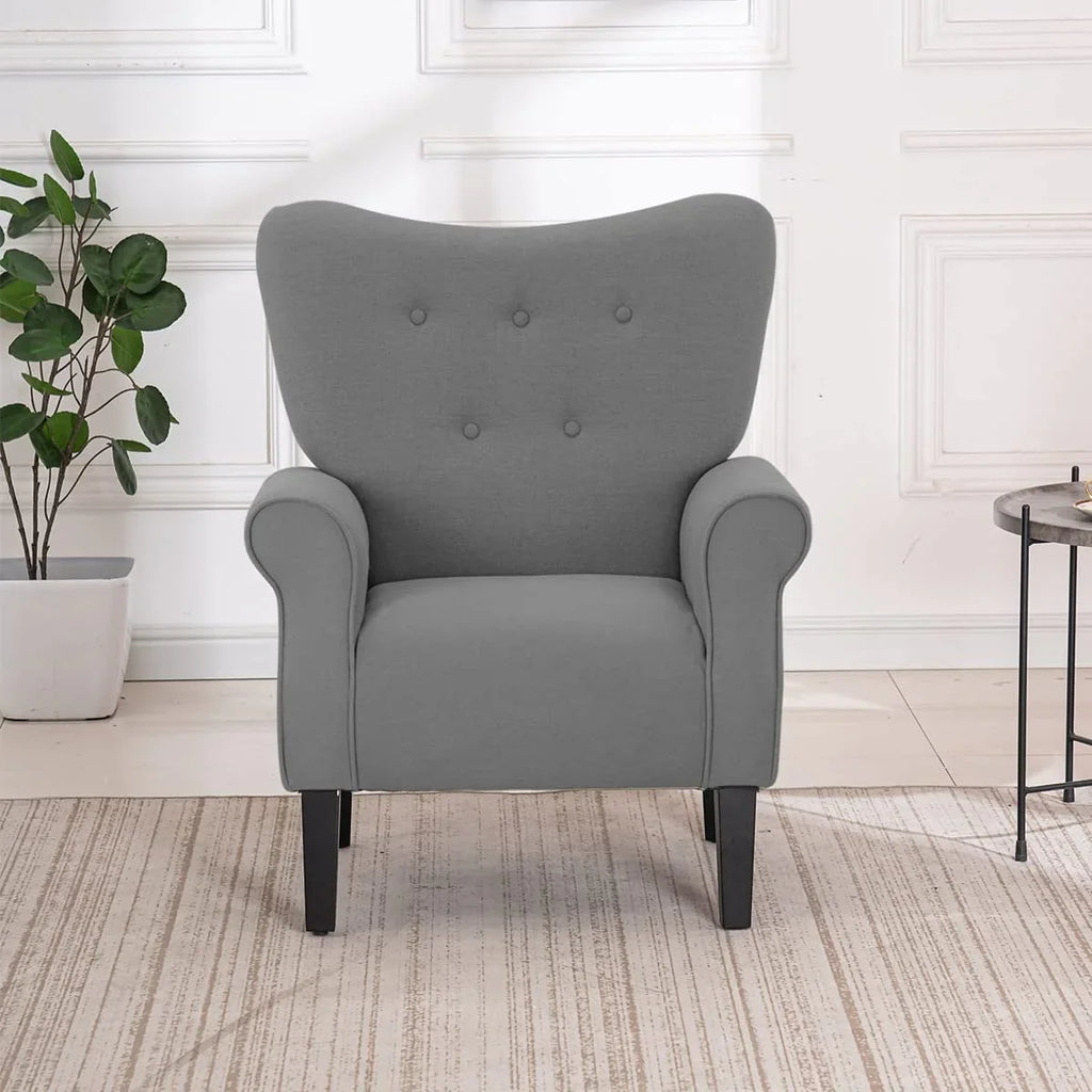 Fauteuil d’appoint moderne Erommy, fauteuil à dossier haut, canapé une place en tissu rembourré avec boutons et pieds en bois pour le salon
