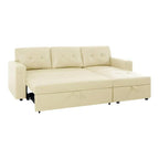 Divano componibile reversibile trasformabile con letto estraibile, chaise longue con contenitore nascosto e gambe resistenti