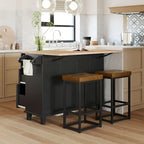 TOPMAX Kitchen Island Set with Drop Leaf and 2 Seatings, Dining Table Set with Adjustable Shelf, Drawers and Towel Rack