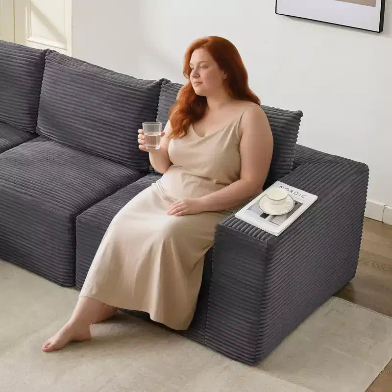 108 modernes Sofa, 3-Sitzer-Sofa in L-Form mit Polsterbezug und Kissen, Sofa mit tiefer Sitzfläche, keine Montage erforderlich