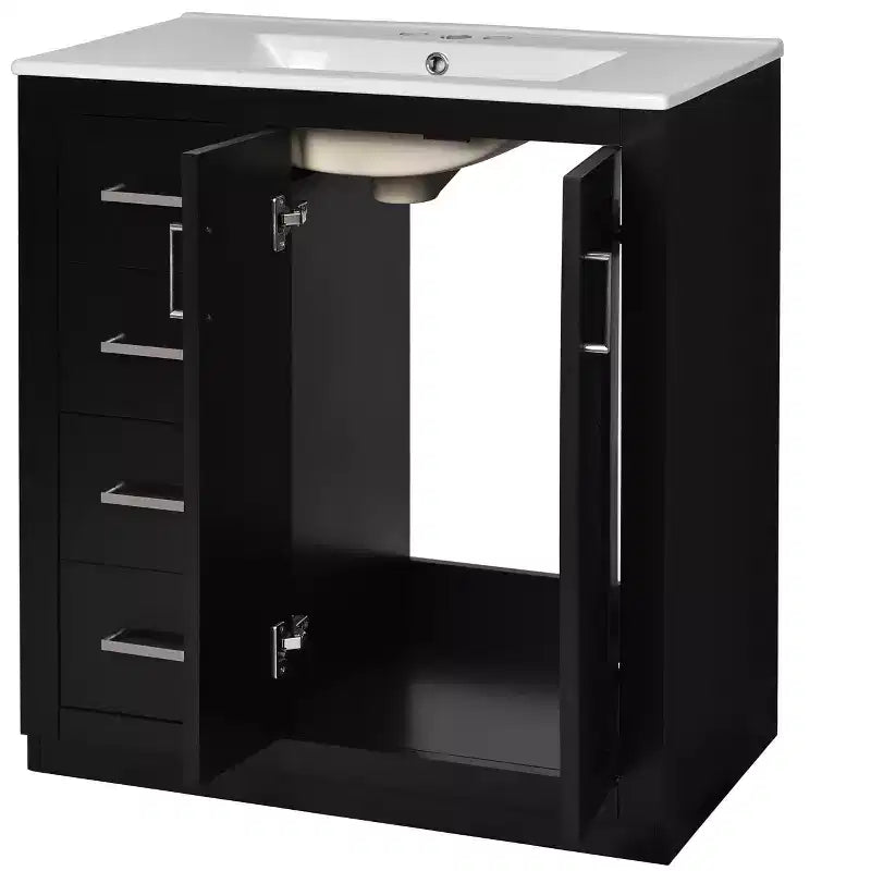 Meuble-lavabo de salle de bains simple de 30 pouces avec meuble et 3 tiroirs ??Noir / Bleu / Vert / Indigo / Blanc