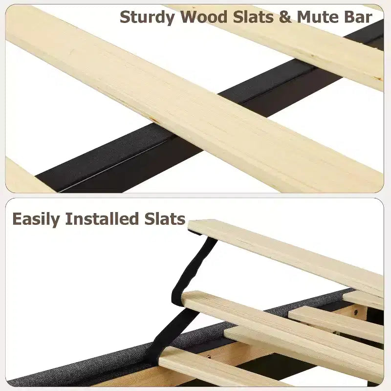 Cadre de lit à baldaquin Queen Size avec poteaux et supports d’angle à 4 coins, lattes en bois massif, sans sommier requis, silencieux
