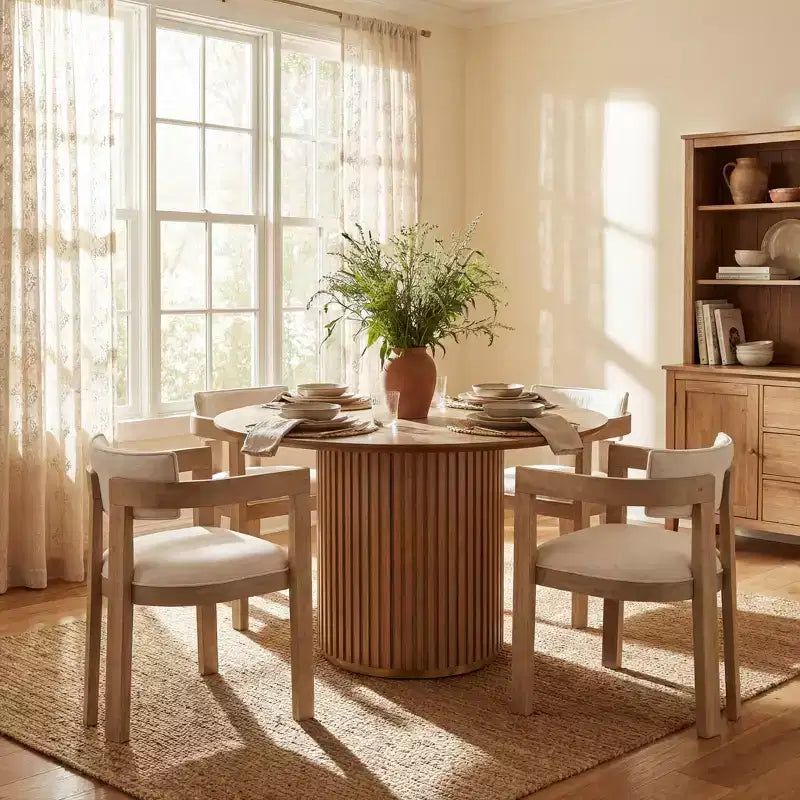 Set da pranzo rotondo moderno Christopher Knight Home Shankar da 5 pezzi con sedie imbottite in legno della gomma