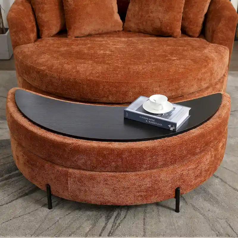 Fauteuil tonneau moderne rond avec 5 coussins et pouf en option