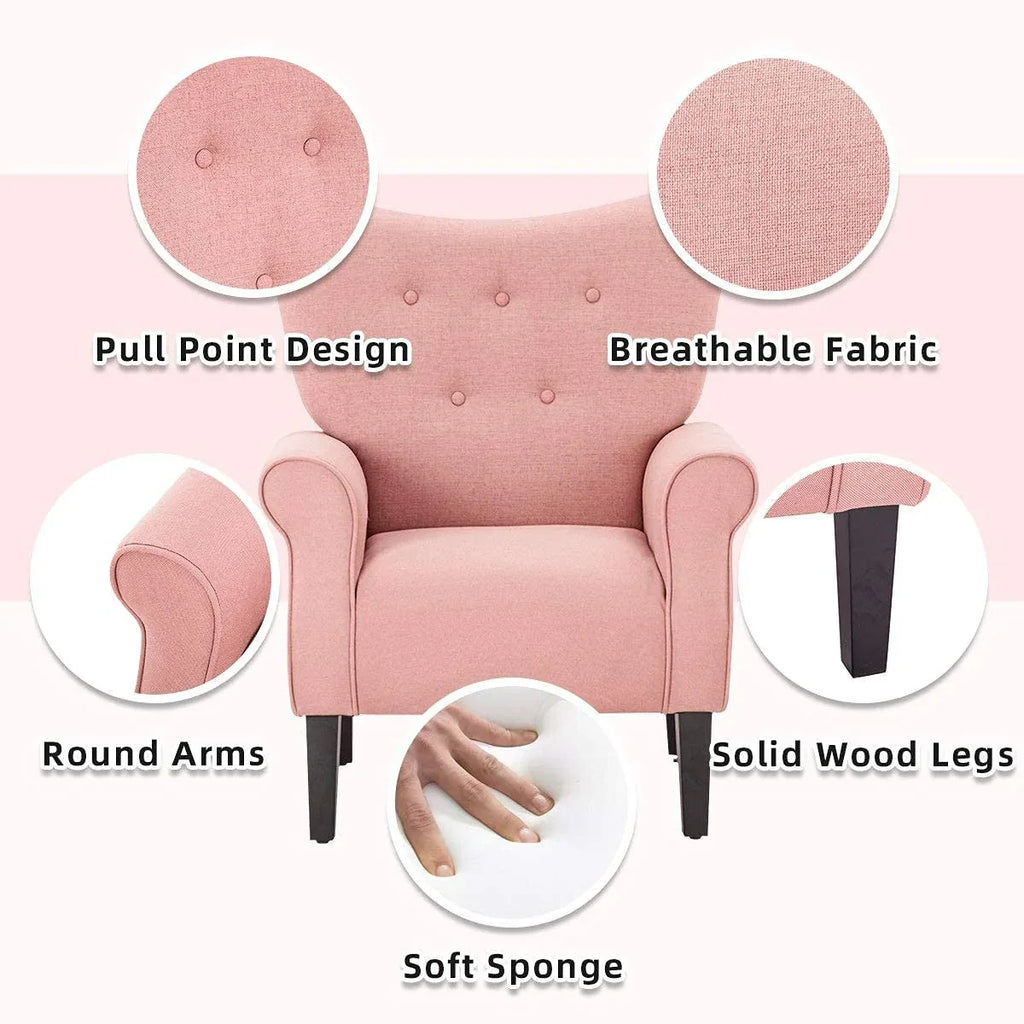 Fauteuil d’appoint moderne Erommy, fauteuil à dossier haut, canapé une place en tissu rembourré avec boutons et pieds en bois pour le salon