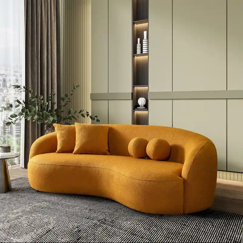 Divano curvo di lusso moderno in tessuto bouclé, stile Japandi, Blaine