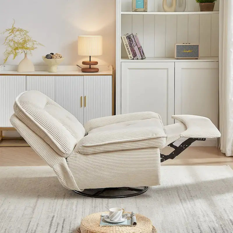 Drehbarer Cord-Sessel mit Gleitfunktion und Liegefunktion, Fußstütze für das Wohnzimmer