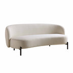 Divano curvo a 3 posti con cuscini sferici, misto lino beige