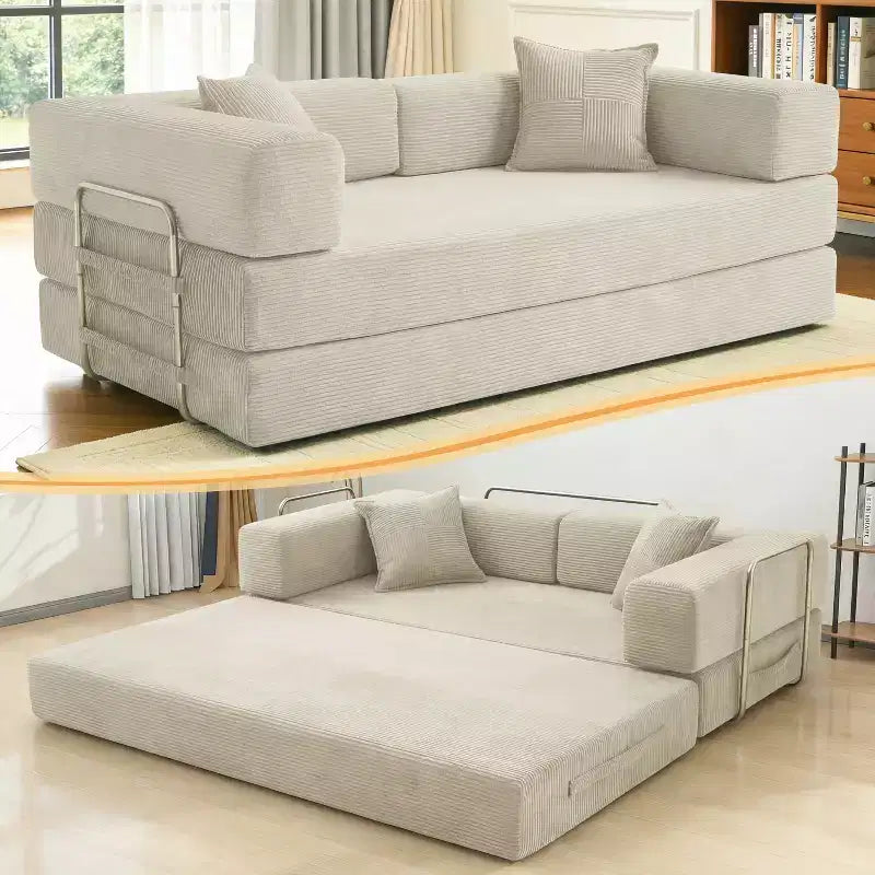 Canapé-lit pliant Dyonery 78 convertible en canapé en velours côtelé, format king, couchage au sol, 4-en-1, canapé modulaire à combiner soi-même, confortable et dépliant