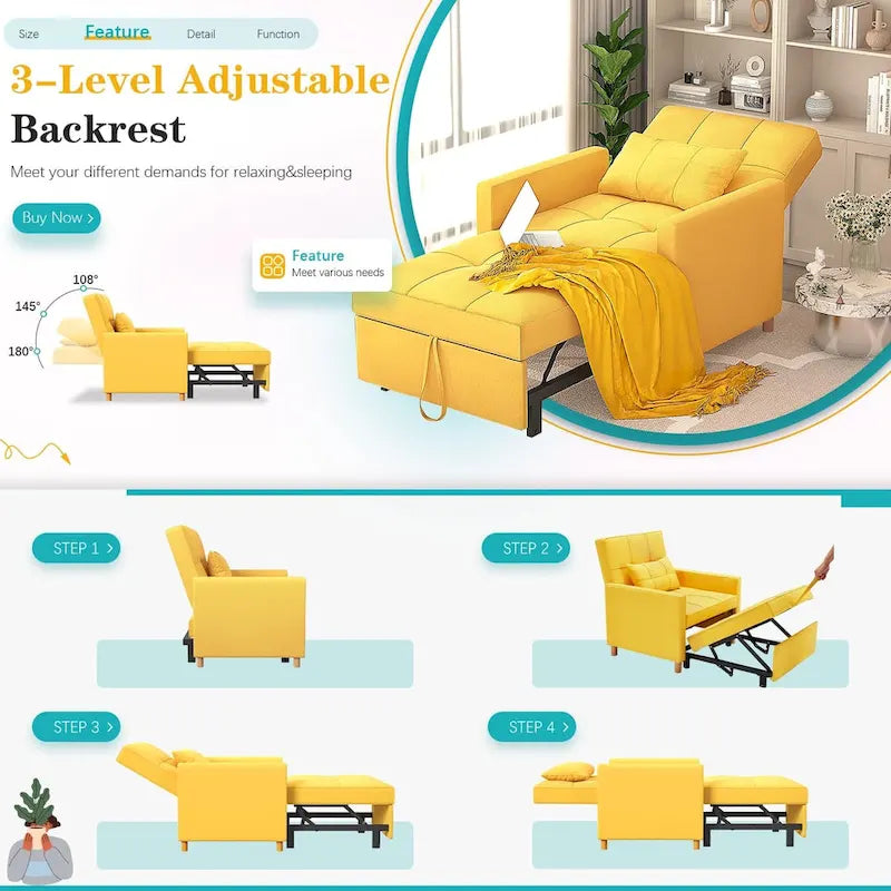 Poltrona divano letto 3 in 1 AECOJOY con cuscino e schienale convertibile