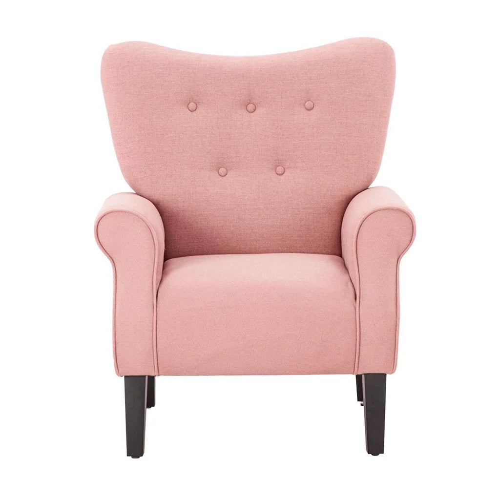 Fauteuil d’appoint moderne Erommy, fauteuil à dossier haut, canapé une place en tissu rembourré avec boutons et pieds en bois pour le salon